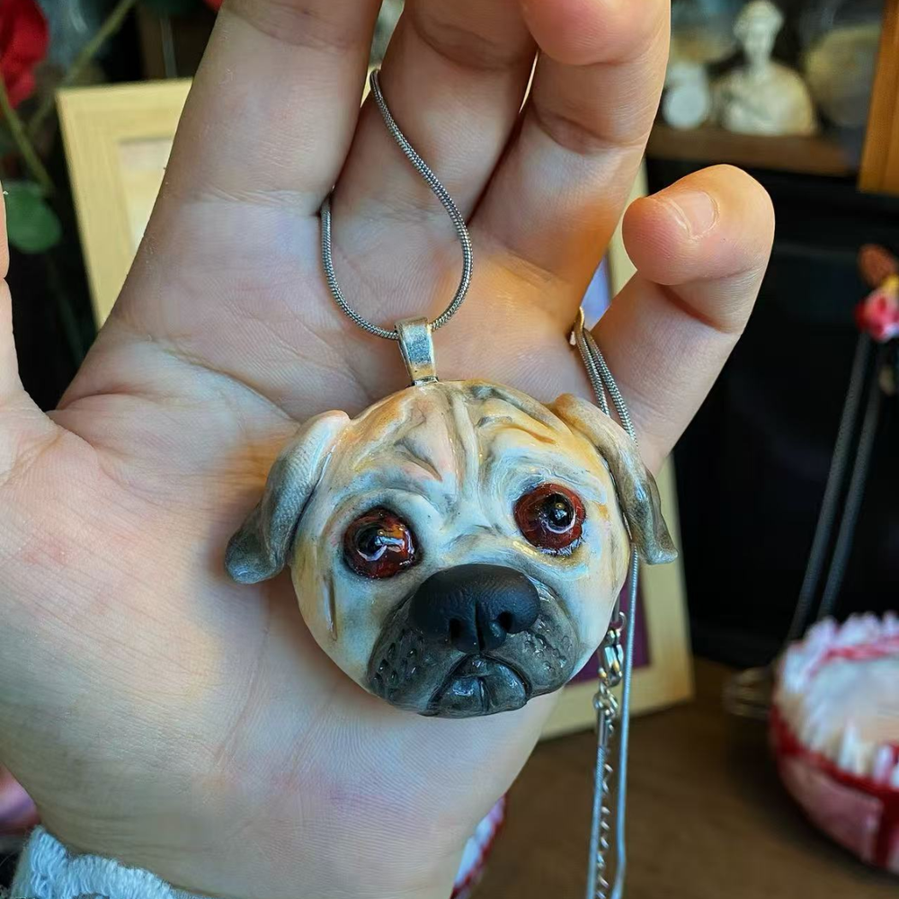 Milo the Odd Pug - Handmade Polymer Clay DOG Pendant