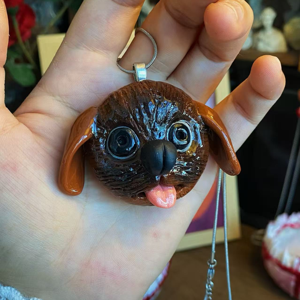 Playful Puppy - Handmade Polymer Clay DOG Pendant