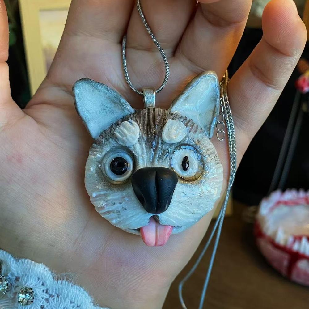 Big-Eyed Puppy - Handmade Polymer Clay DOG Pendant