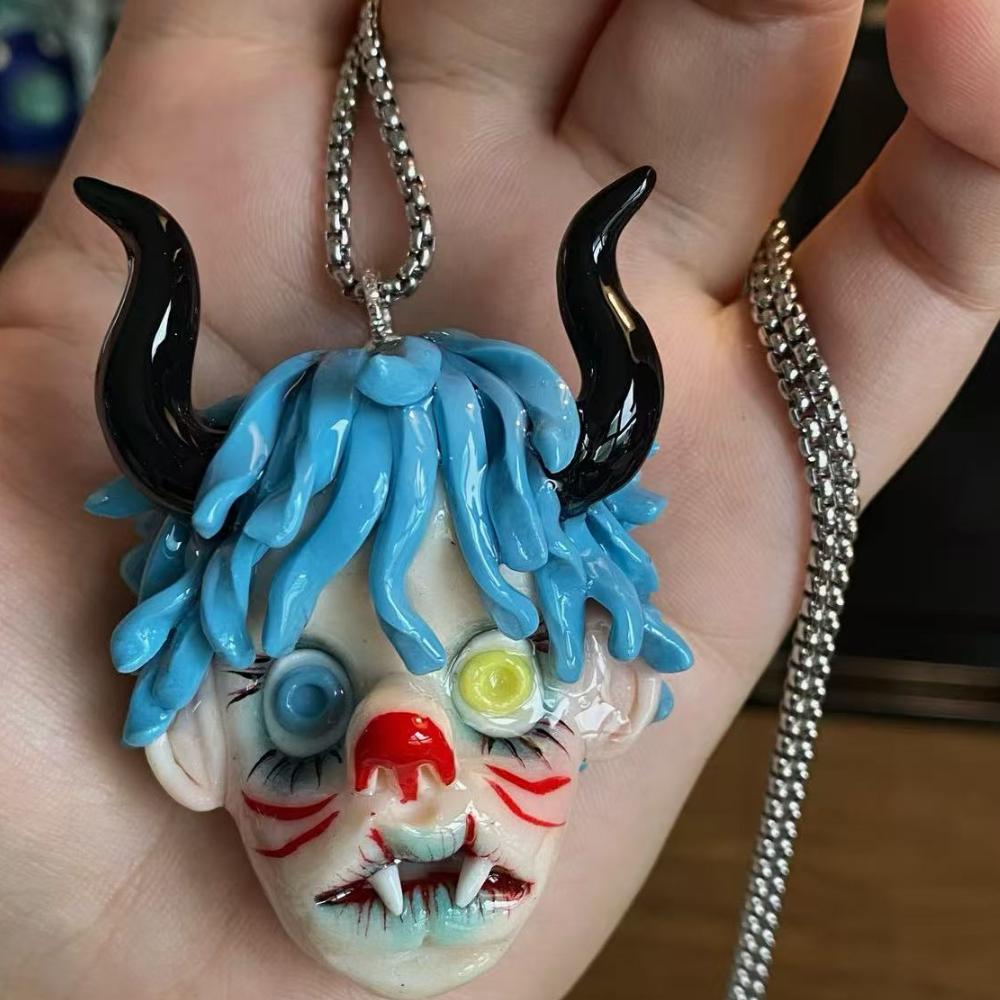 Blue Horn Demon Pendant
