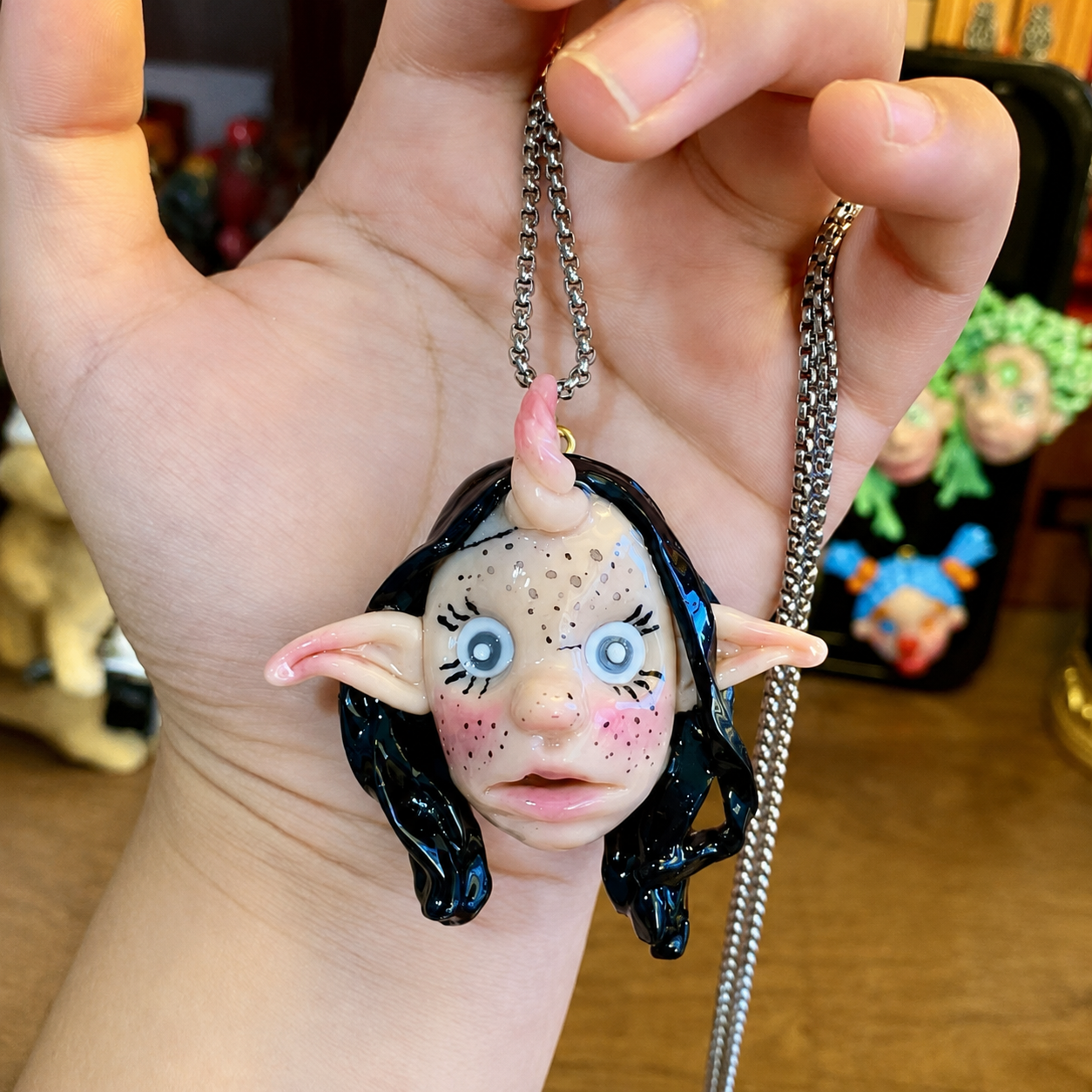 Black Hair Elf Horn Necklace