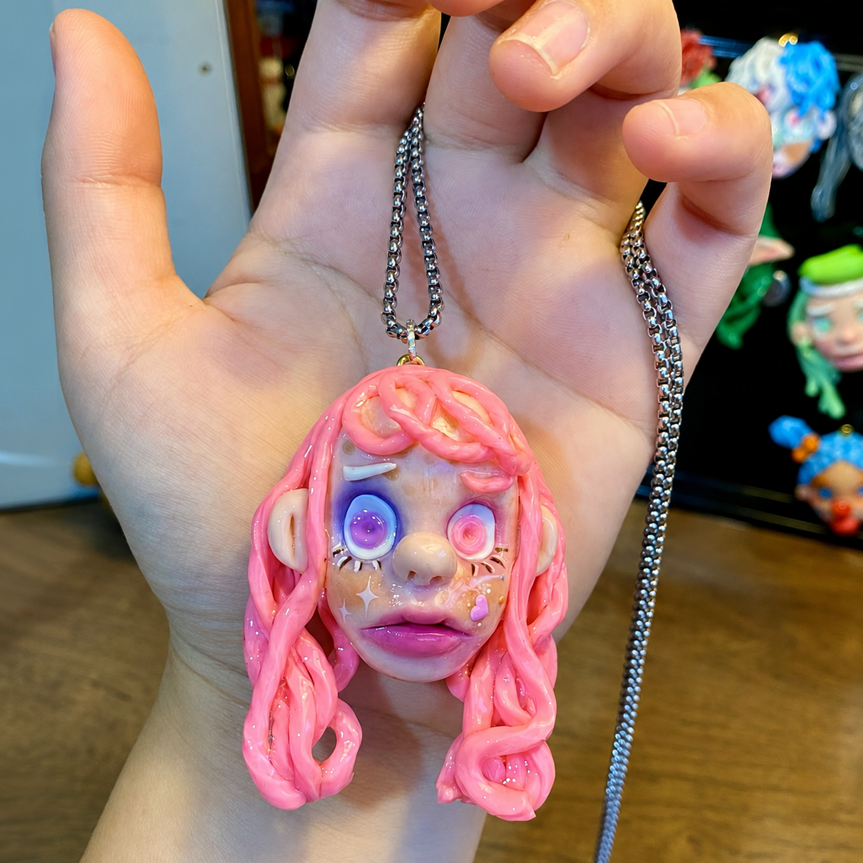 Pink Hair Weird Girl Necklace