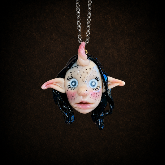 Black Hair Elf Horn Necklace