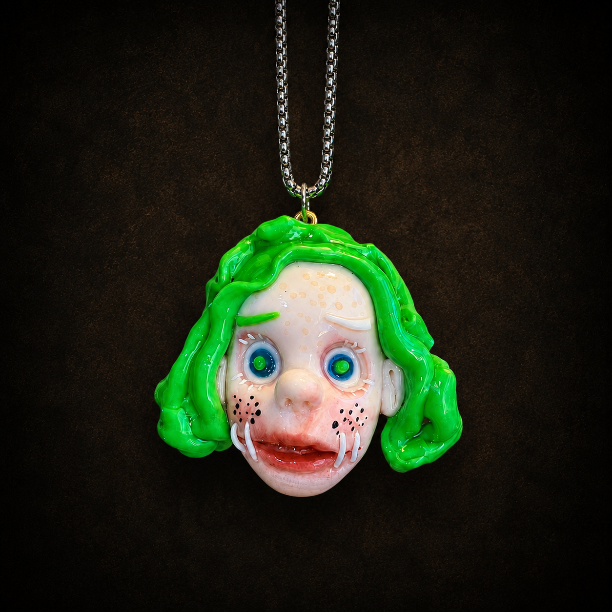 Green Hair Weird Face Necklace