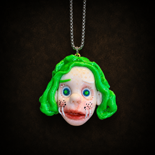 Green Hair Weird Face Necklace