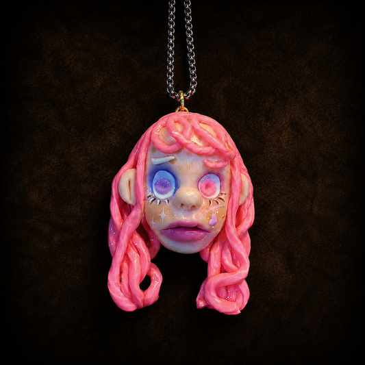 Pink Hair Weird Girl Necklace