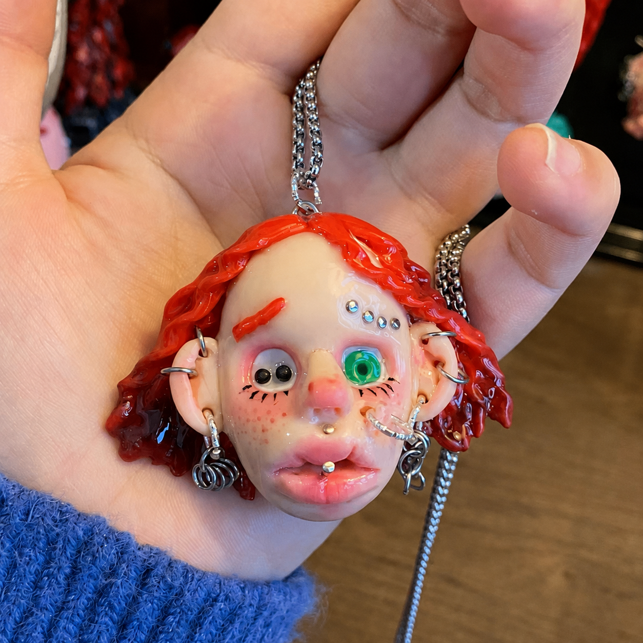 Red Hair Pierced Face Charm