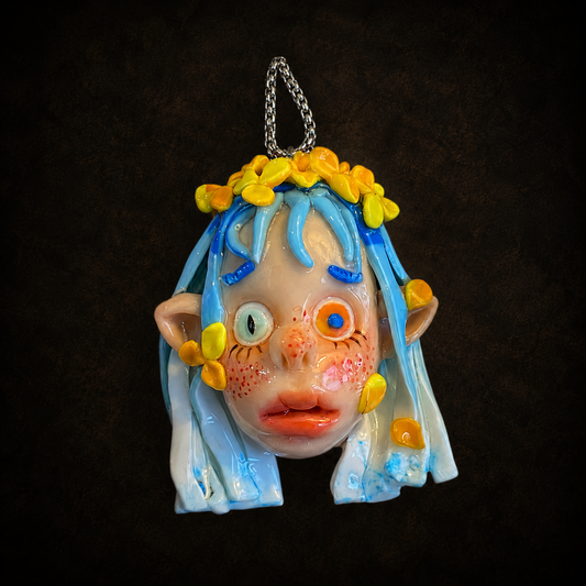 Blue Hair Flower Face Charm