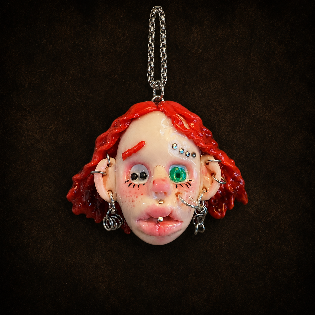 Red Hair Pierced Face Charm