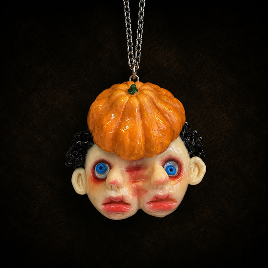 Creepy Cute Twin Pumpkin Face Necklace