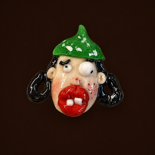 Handmade Green Cap Screaming Doll Face Ring