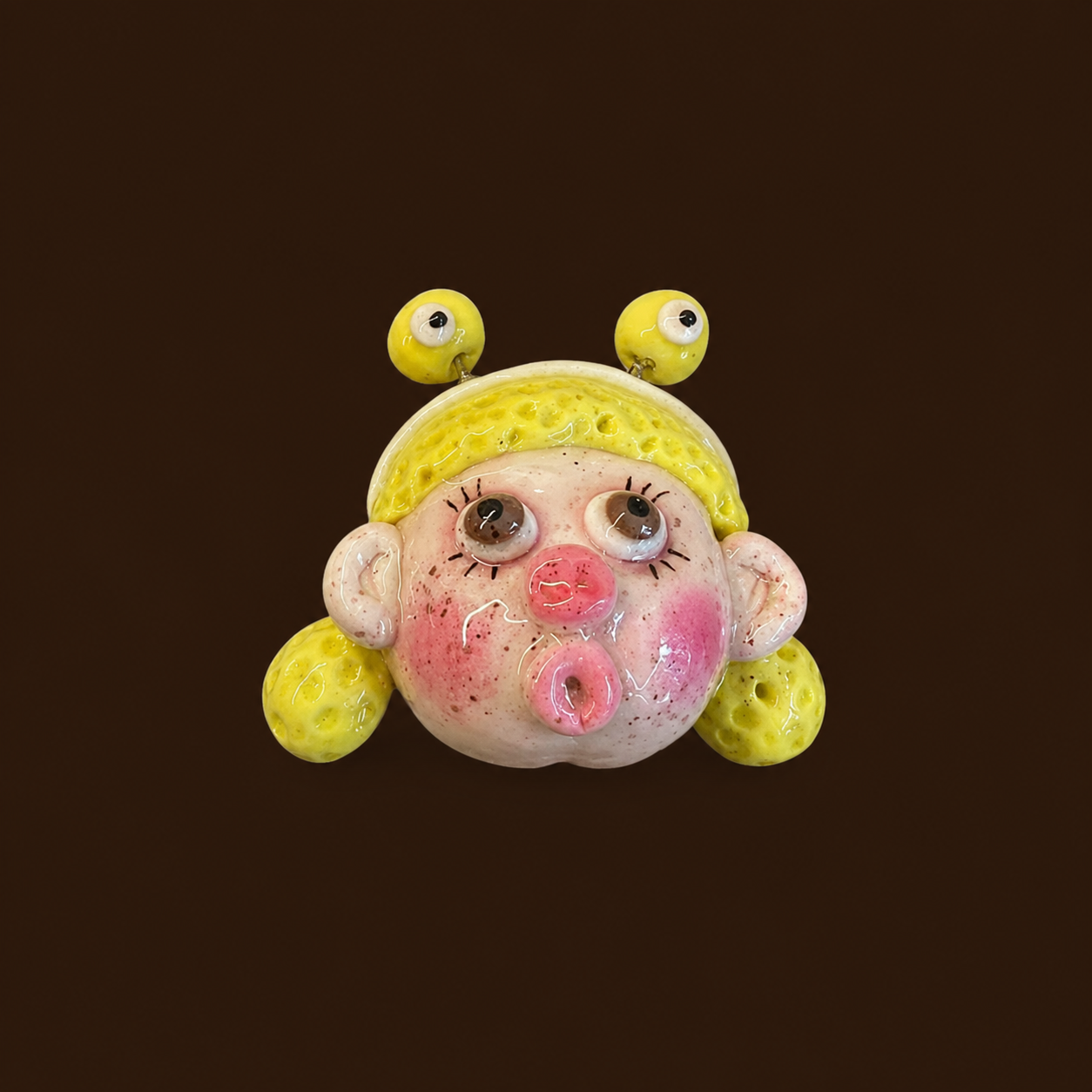 Handmade Yellow Alien Girl Face Ring