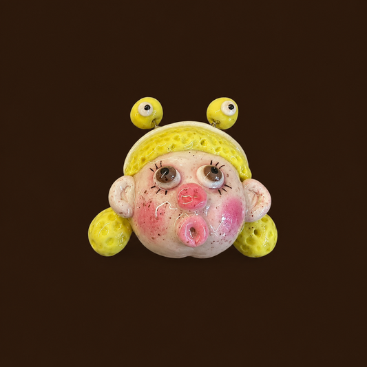 Handmade Yellow Alien Girl Face Ring