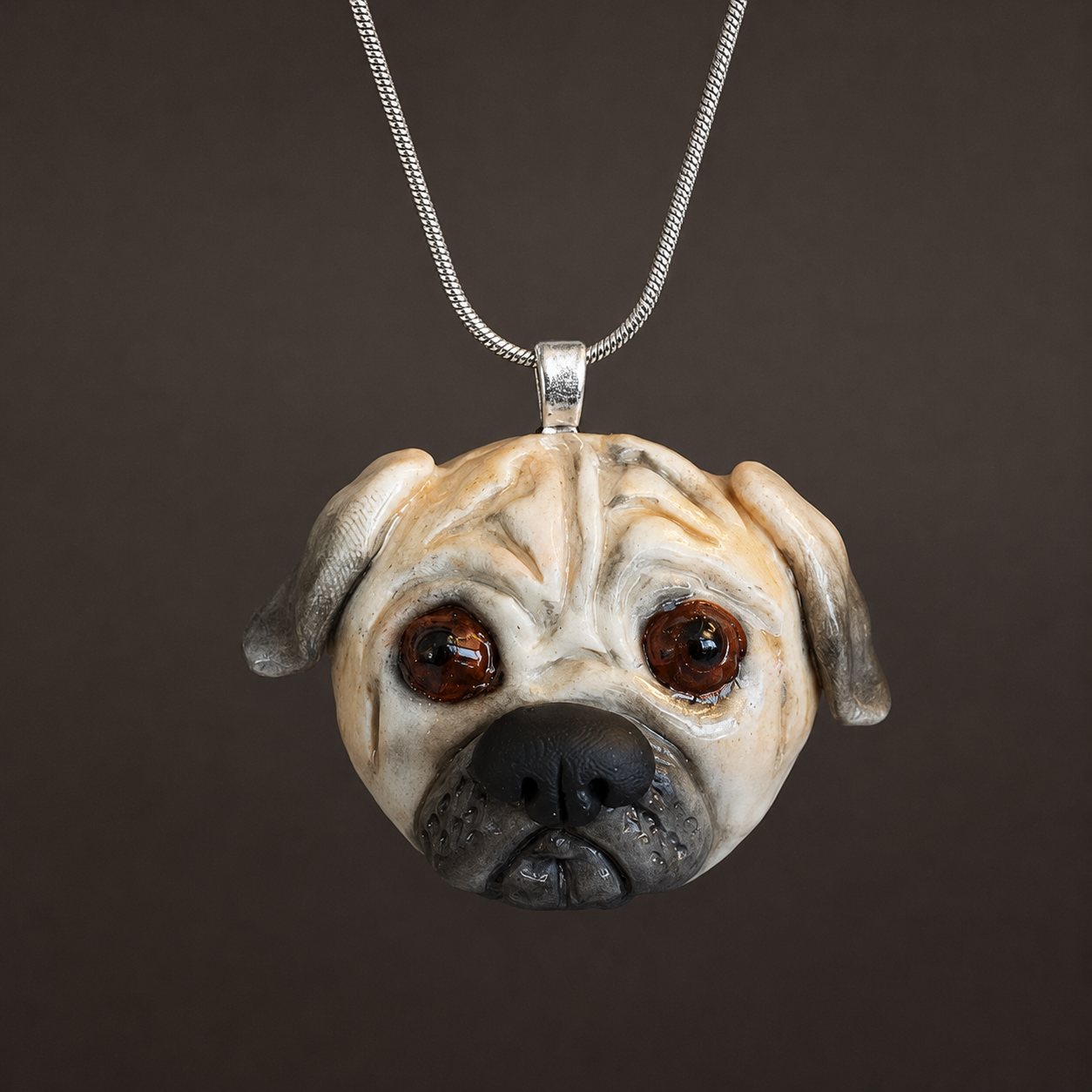 Milo the Odd Pug - Handmade Polymer Clay DOG Pendant