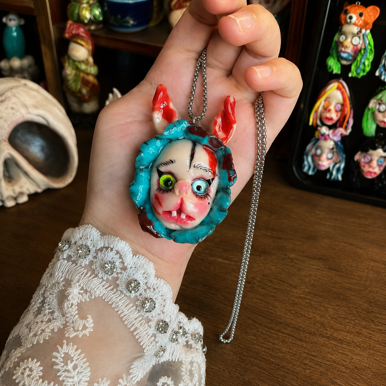 Blue Horn Dark Doll Necklace