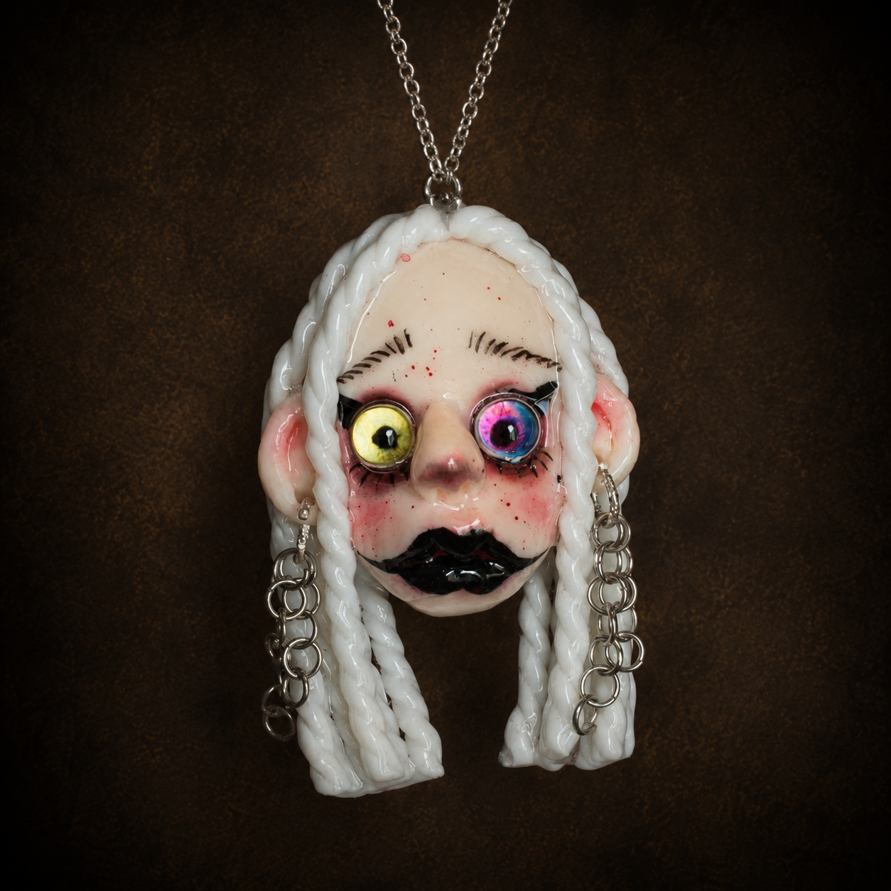 White Hair Dark Doll Necklace