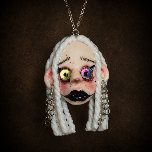 White Hair Dark Doll Necklace