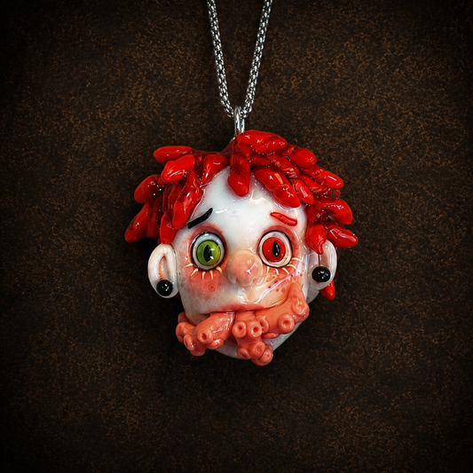 Red Hair Creepy Doll Face Necklace