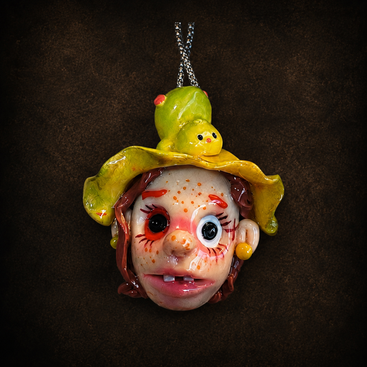 Yellow Hat Creepy Doll Necklace