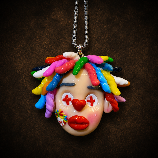 Creepy Cute Rainbow Clown Pendant Necklace