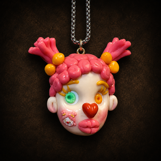 Pink Candy Doll Face Pendant Necklace
