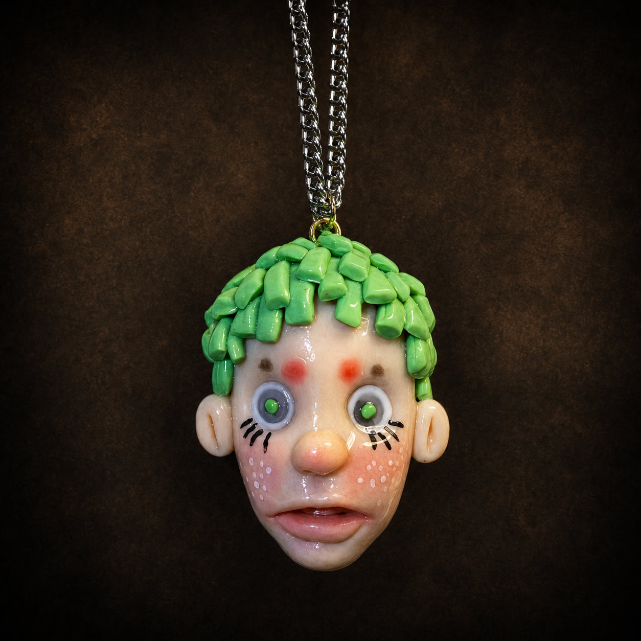 Green Sprout Doll Face Pendant Necklace