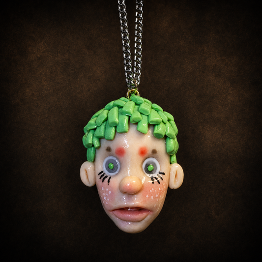 Green Sprout Doll Face Pendant Necklace
