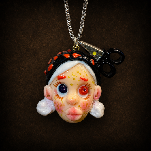Gothic Scissor Doll Face Pendant Necklace