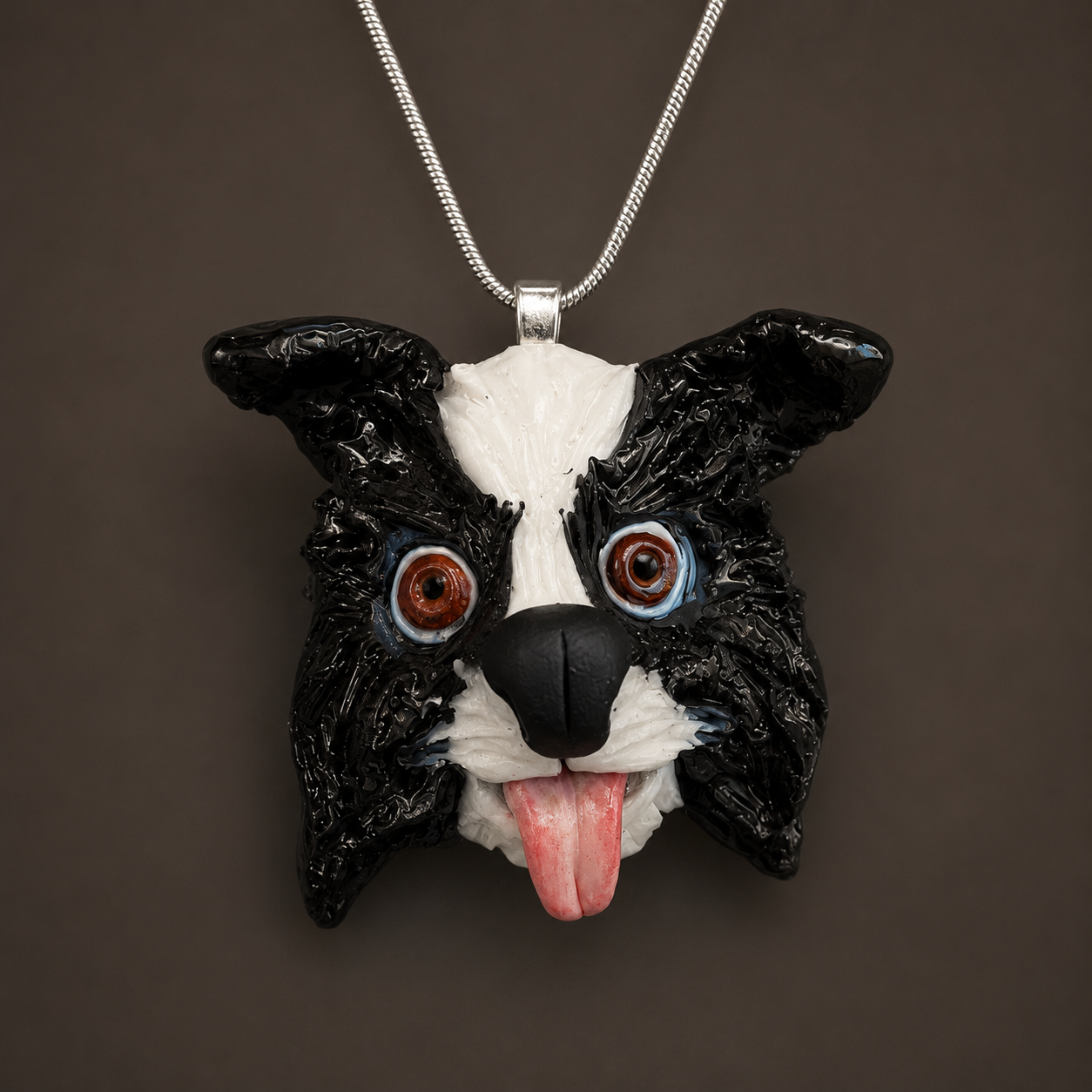 Bingo the Spooky Pup – Handmade Polymer Clay DOG Pendant