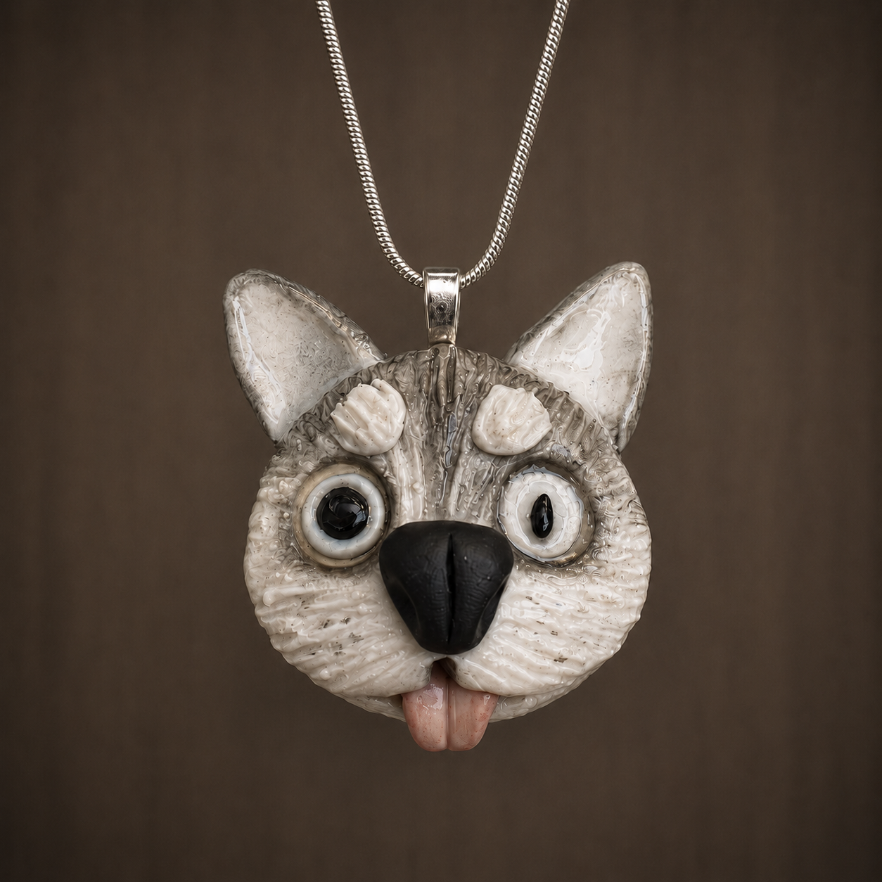 Big-Eyed Puppy - Handmade Polymer Clay DOG Pendant
