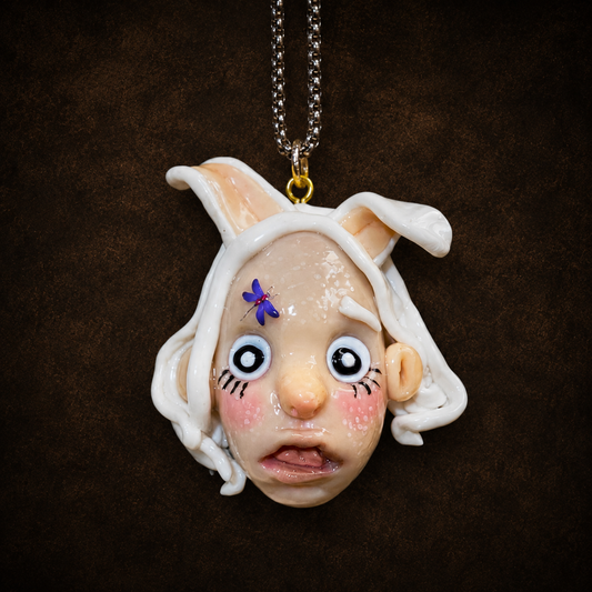White Rabbit Doll Face Pendant Necklace