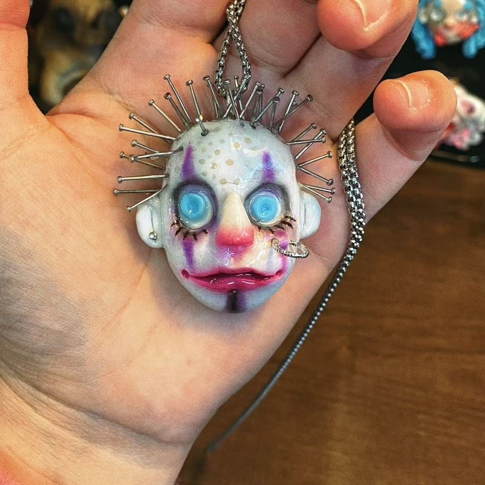 Spiked Clown Face Necklace