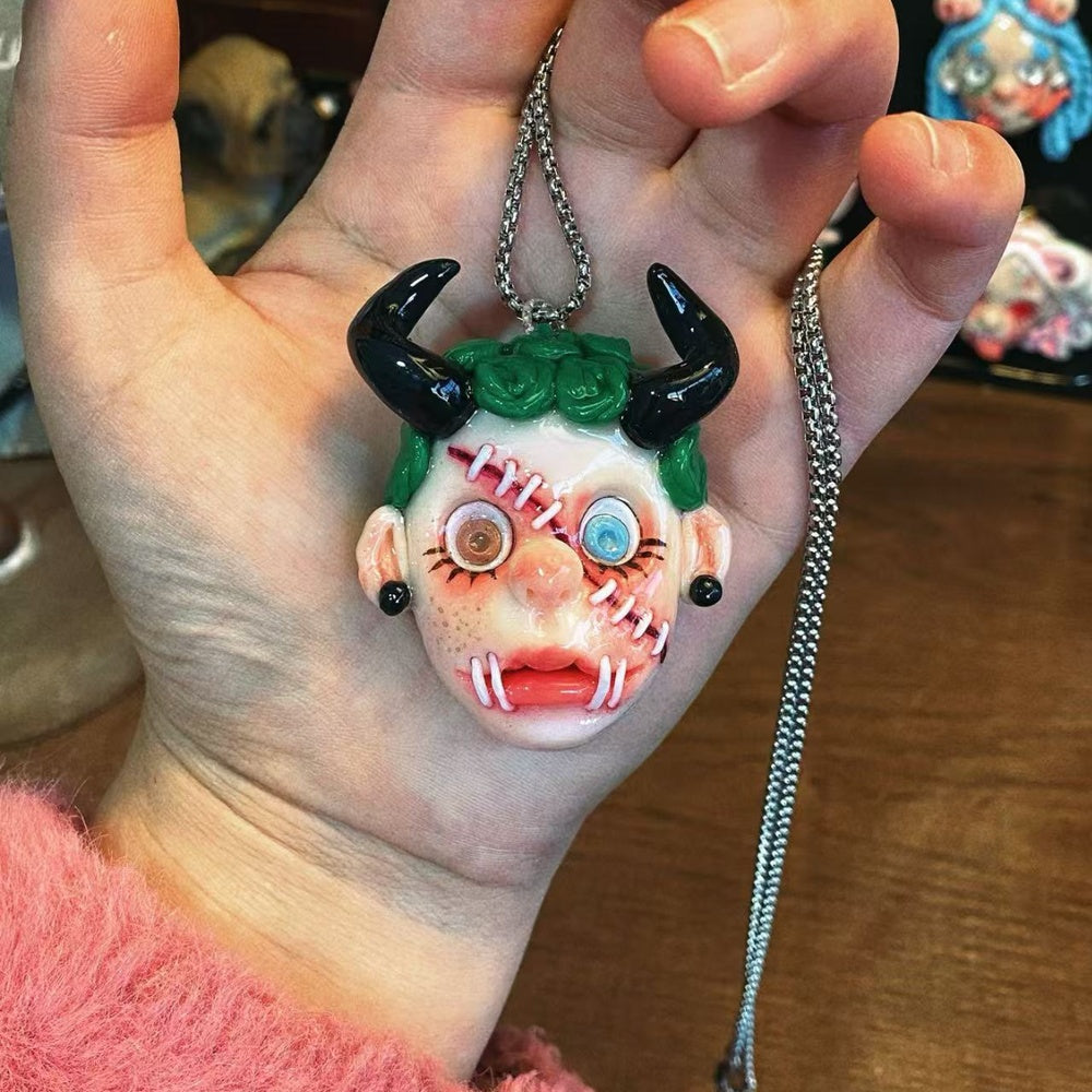 Horned Monster Face Necklace