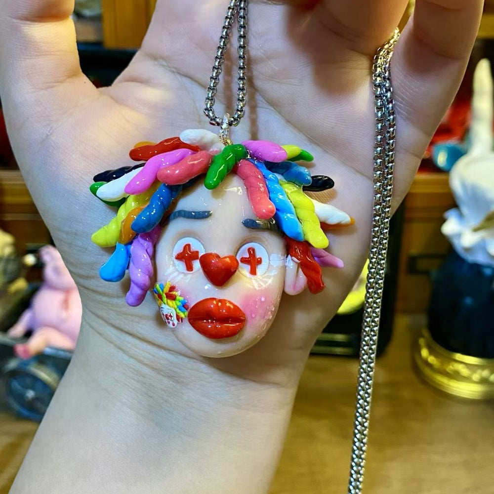 Creepy Cute Rainbow Clown Pendant Necklace