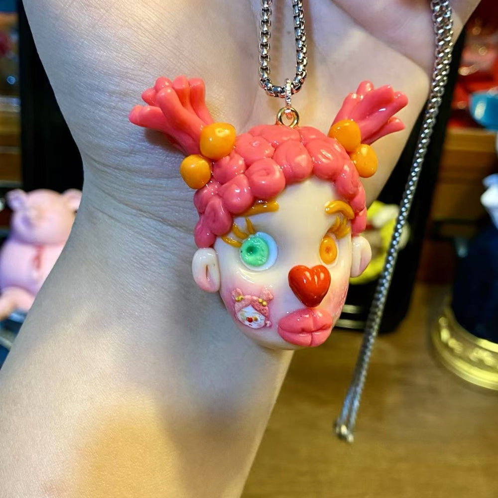 Pink Candy Doll Face Pendant Necklace