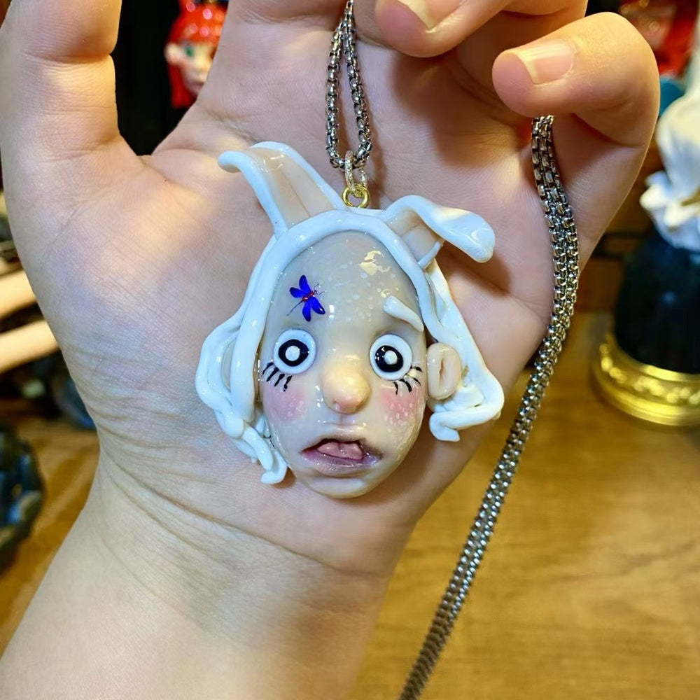 White Rabbit Doll Face Pendant Necklace